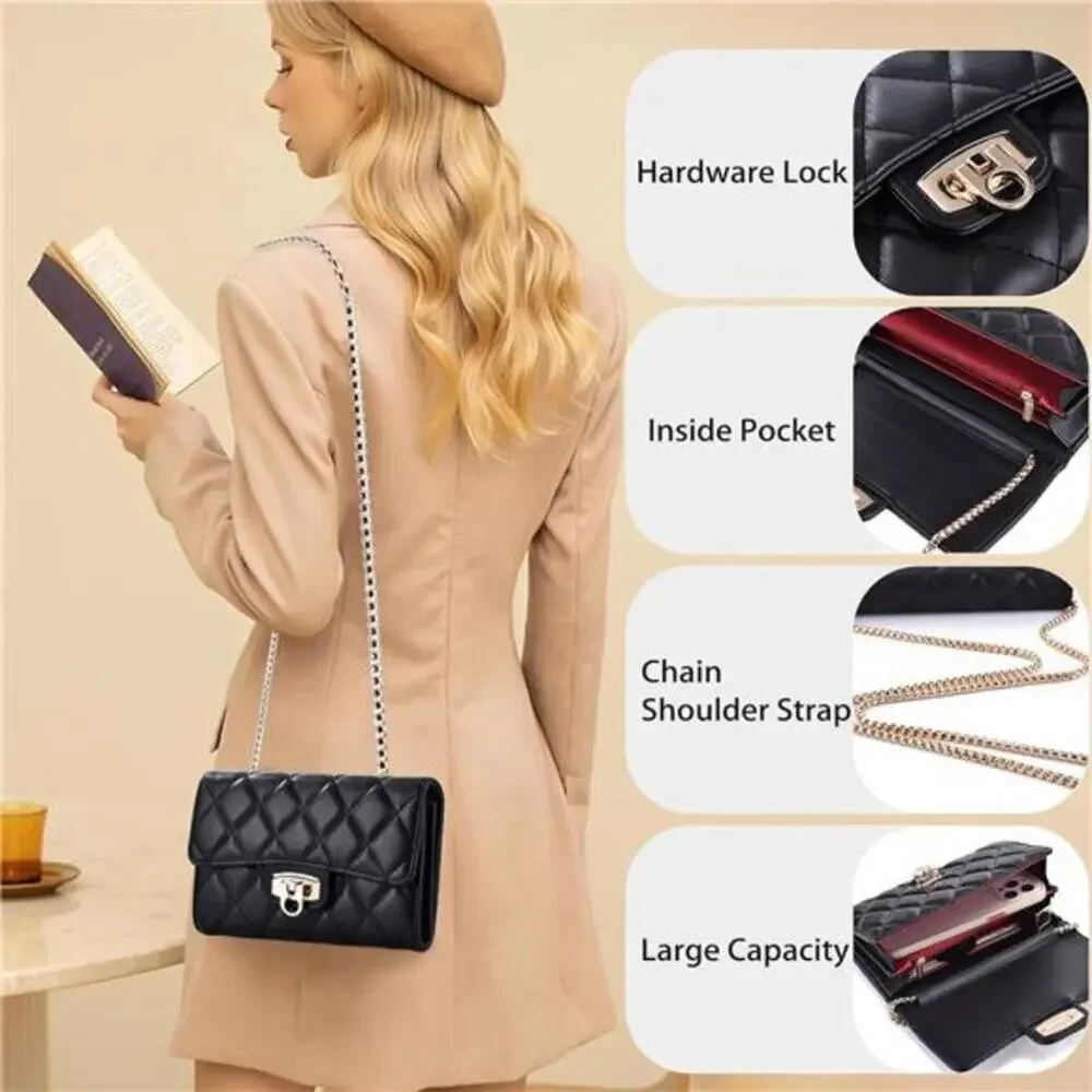 Stylish Small Quilted Crossbody Bag Compact Black Shoulder Bag for Women